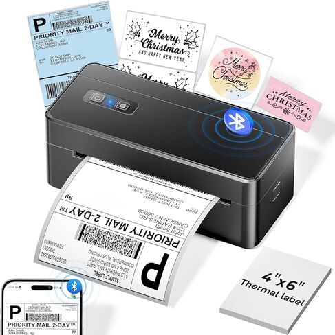 Bluetooth Thermal Shipping Label Printer, 4 x 6 Thermal Label Printer for Small Business, 2410BT Wireless Label Printer Compatible with iOS Android Phone&Pad&PC, Widely Used for UPS, FedEx, Amazon,etc in Saudi Arabia