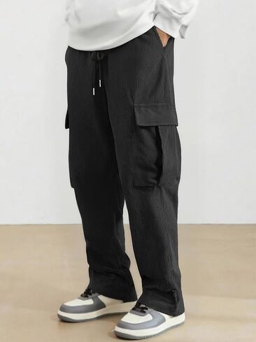 Men's Corduroy Long Pants with Multiple Pockets, Casual Fit Trousers for Young Men, Trendy & Versatile for Autumn Winter in Saudi Arabia