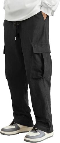 Men's Corduroy Long Pants with Multiple Pockets, Casual Fit Trousers for Young Men, Trendy & Versatile for Autumn Winter in Saudi Arabia