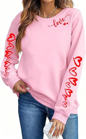 Valentines Shirts For Women Cute Love Heart Graphic Sweatshirt Long Sleeve Valentines Sweater Women in Saudi Arabia