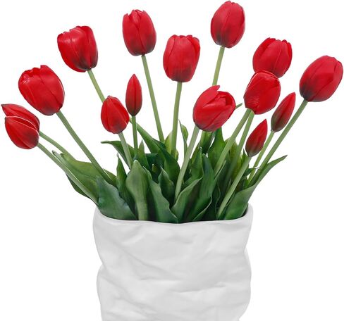 15 Pcs Deep Pink Artificial Flowers Tulips Real Touch Latex Plastic Soft Faux Bouquets for Party, Wedding, Home, Room, Garden Decor in Saudi Arabia