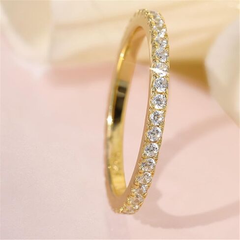 HONGRUI 1.4 MM Thin Band Eternity Rings 14K Gold Plating Cubic Zirconia Egagement Rings Wedding Anniversary Valentine Christmas Stackable Ring For Women jewelry Gifts in Saudi Arabia