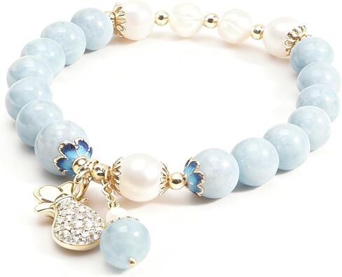 RITIM Natural Aquamarine Bracelet for Women, Lucky Charm Healing Crystal Stone Bracelet with Pearl, Positive Energy Good Luck Jewelry Gift for Friends, Sister, Daughter, Her in Saudi Arabia
