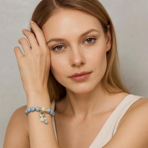 RITIM Natural Aquamarine Bracelet for Women, Lucky Charm Healing Crystal Stone Bracelet with Pearl, Positive Energy Good Luck Jewelry Gift for Friends, Sister, Daughter, Her in Saudi Arabia
