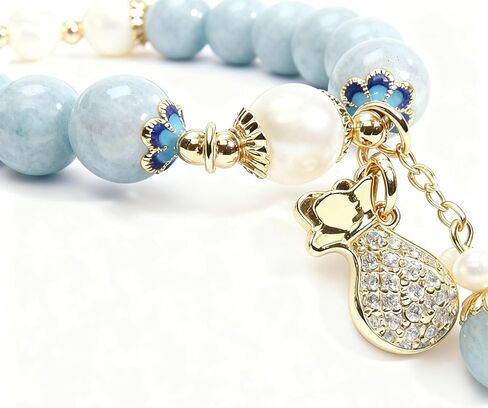 RITIM Natural Aquamarine Bracelet for Women, Lucky Charm Healing Crystal Stone Bracelet with Pearl, Positive Energy Good Luck Jewelry Gift for Friends, Sister, Daughter, Her in Saudi Arabia