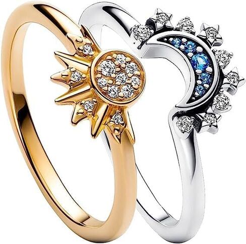 Adjustable Moon and Stars Sun Stacking Rings for Women, Adults, with crystal in Saudi Arabia