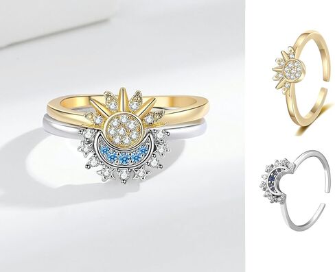 Adjustable Moon and Stars Sun Stacking Rings for Women, Adults, with crystal in Saudi Arabia