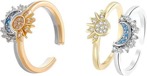 Adjustable Moon and Stars Sun Stacking Rings for Women, Adults, with crystal in Saudi Arabia