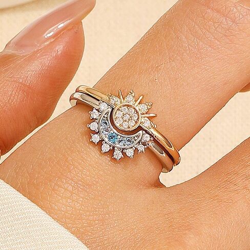 Adjustable Moon and Stars Sun Stacking Rings for Women, Adults, with crystal in Saudi Arabia