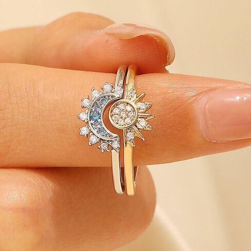 Adjustable Moon and Stars Sun Stacking Rings for Women, Adults, with crystal in Saudi Arabia