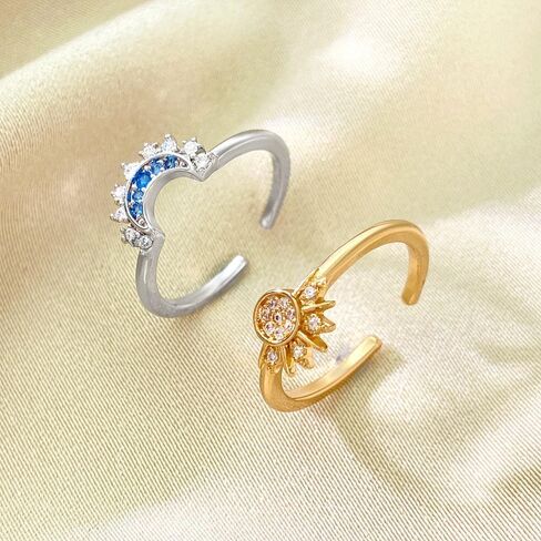 Adjustable Moon and Stars Sun Stacking Rings for Women, Adults, with crystal in Saudi Arabia