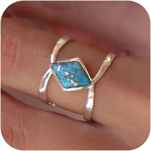 Turquoise Ring for Women Western Jewelry Gold Silver Boho Statement Minimalist Simple Stackable Knuckle Thumb Ring for Western Outfit Christmas New Year Valentines Day Jewelry Gifts in Saudi Arabia