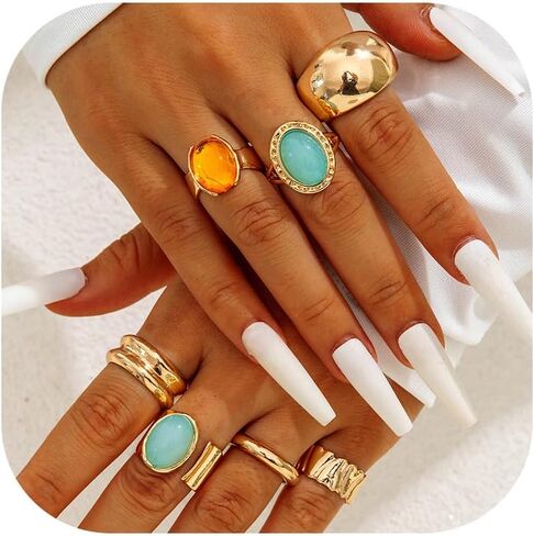 HUASAI Chunky Gold Rings for Women Christmas Gold Flower Chunky Rings Pearl Stackable Statement Butterfly Thumb Retro Ring Set Trendy Christmas Jewelry Gifts in Saudi Arabia