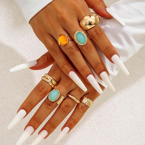 HUASAI Chunky Gold Rings for Women Christmas Gold Flower Chunky Rings Pearl Stackable Statement Butterfly Thumb Retro Ring Set Trendy Christmas Jewelry Gifts in Saudi Arabia