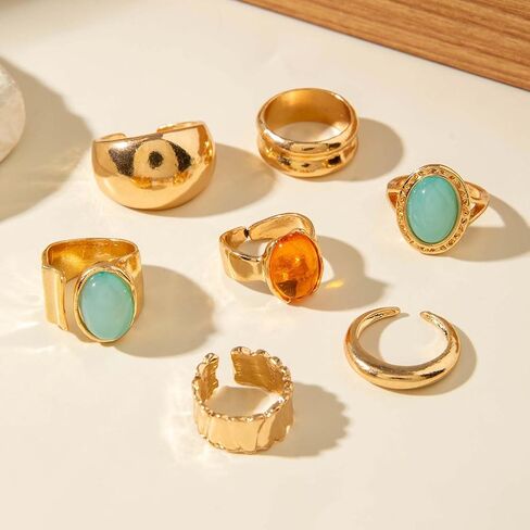 HUASAI Chunky Gold Rings for Women Christmas Gold Flower Chunky Rings Pearl Stackable Statement Butterfly Thumb Retro Ring Set Trendy Christmas Jewelry Gifts in Saudi Arabia