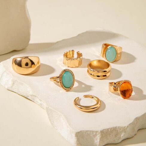 HUASAI Chunky Gold Rings for Women Christmas Gold Flower Chunky Rings Pearl Stackable Statement Butterfly Thumb Retro Ring Set Trendy Christmas Jewelry Gifts in Saudi Arabia