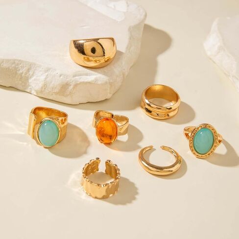 HUASAI Chunky Gold Rings for Women Christmas Gold Flower Chunky Rings Pearl Stackable Statement Butterfly Thumb Retro Ring Set Trendy Christmas Jewelry Gifts in Saudi Arabia