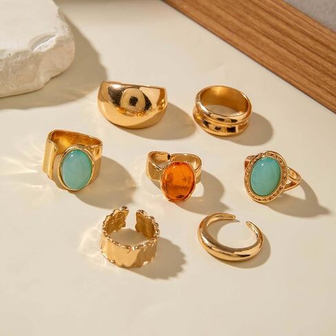 HUASAI Chunky Gold Rings for Women Christmas Gold Flower Chunky Rings Pearl Stackable Statement Butterfly Thumb Retro Ring Set Trendy Christmas Jewelry Gifts in Saudi Arabia
