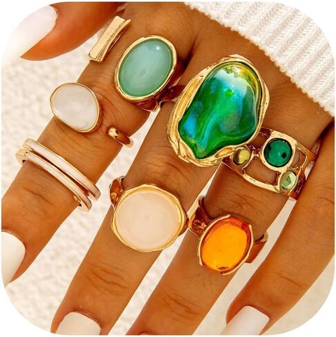 HUASAI Chunky Gold Rings for Women Christmas Gold Flower Chunky Rings Pearl Stackable Statement Butterfly Thumb Retro Ring Set Trendy Christmas Jewelry Gifts in Saudi Arabia