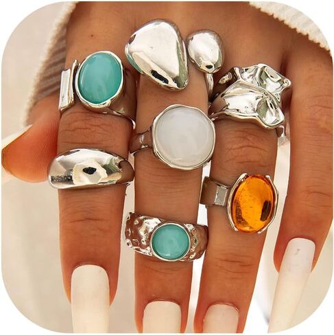 HUASAI Chunky Gold Rings for Women Christmas Gold Flower Chunky Rings Pearl Stackable Statement Butterfly Thumb Retro Ring Set Trendy Christmas Jewelry Gifts in Saudi Arabia