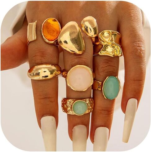 HUASAI Chunky Gold Rings for Women Christmas Gold Flower Chunky Rings Pearl Stackable Statement Butterfly Thumb Retro Ring Set Trendy Christmas Jewelry Gifts in Saudi Arabia