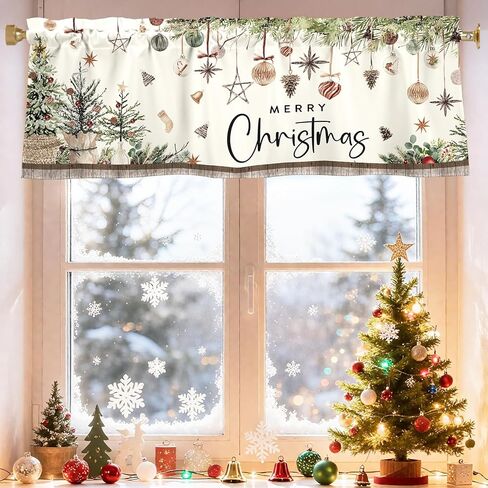 Merry Christmas Valances for Windows 54x18 Inch Xmas Pine Trees Boho Curtain Valance for Kitchen Bathroom Living Room Bedroom Decor in Kuwait