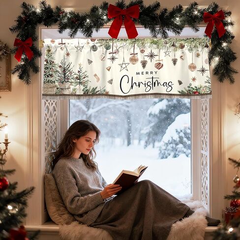 Merry Christmas Valances for Windows 54x18 Inch Xmas Pine Trees Boho Curtain Valance for Kitchen Bathroom Living Room Bedroom Decor in Kuwait