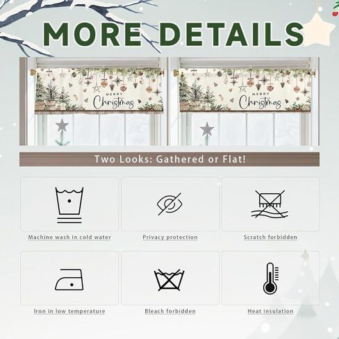 Merry Christmas Valances for Windows 54x18 Inch Xmas Pine Trees Boho Curtain Valance for Kitchen Bathroom Living Room Bedroom Decor in Kuwait