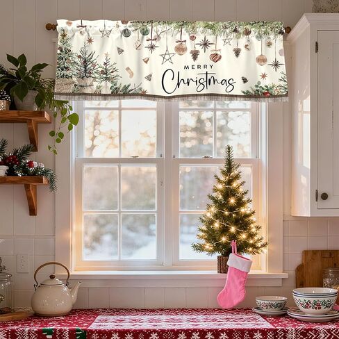 Merry Christmas Valances for Windows 54x18 Inch Xmas Pine Trees Boho Curtain Valance for Kitchen Bathroom Living Room Bedroom Decor in Kuwait