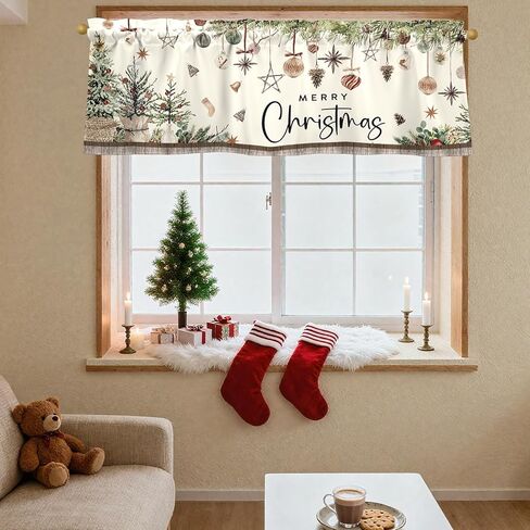 Merry Christmas Valances for Windows 54x18 Inch Xmas Pine Trees Boho Curtain Valance for Kitchen Bathroom Living Room Bedroom Decor in Kuwait