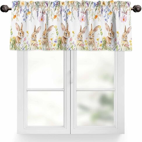 Valance Curtain for Window Easter Bunny Tail Colorful Eggs Leaf Rabbit Rod Pocket Valance Window Valance for Kitchen Bathroom Living Room Holiday Home Decoration 54x18inch in Saudi Arabia