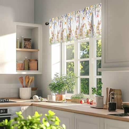 Valance Curtain for Window Easter Bunny Tail Colorful Eggs Leaf Rabbit Rod Pocket Valance Window Valance for Kitchen Bathroom Living Room Holiday Home Decoration 54x18inch in Saudi Arabia