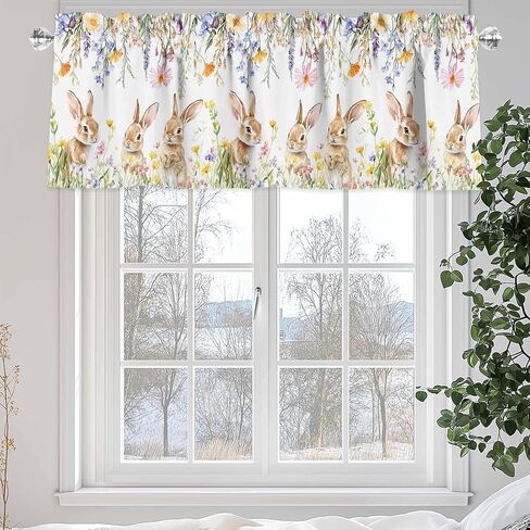 Valance Curtain for Window Easter Bunny Tail Colorful Eggs Leaf Rabbit Rod Pocket Valance Window Valance for Kitchen Bathroom Living Room Holiday Home Decoration 54x18inch in Saudi Arabia