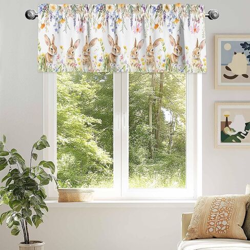 Valance Curtain for Window Easter Bunny Tail Colorful Eggs Leaf Rabbit Rod Pocket Valance Window Valance for Kitchen Bathroom Living Room Holiday Home Decoration 54x18inch in Saudi Arabia