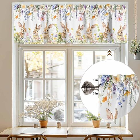 Valance Curtain for Window Easter Bunny Tail Colorful Eggs Leaf Rabbit Rod Pocket Valance Window Valance for Kitchen Bathroom Living Room Holiday Home Decoration 54x18inch in Saudi Arabia