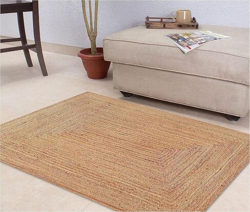KEMA Jute Braided Area Rug, 4x6 Feet (48x72 Inches) - Rustic Vintage Braided Reversible Rectangular Rug, Shag Rugs for Bedroom, Jute Kitchen Rug, Living Room Rugs in Kuwait
