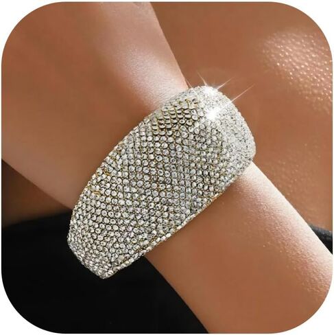 Long tiantian Chunky Rhinestone Bracelet for Women Wedding Guest Jewelry Elegant Cuff for Indian or Floral Dresses in Saudi Arabia
