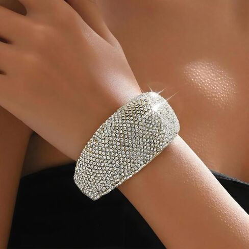 Long tiantian Chunky Rhinestone Bracelet for Women Wedding Guest Jewelry Elegant Cuff for Indian or Floral Dresses in Saudi Arabia