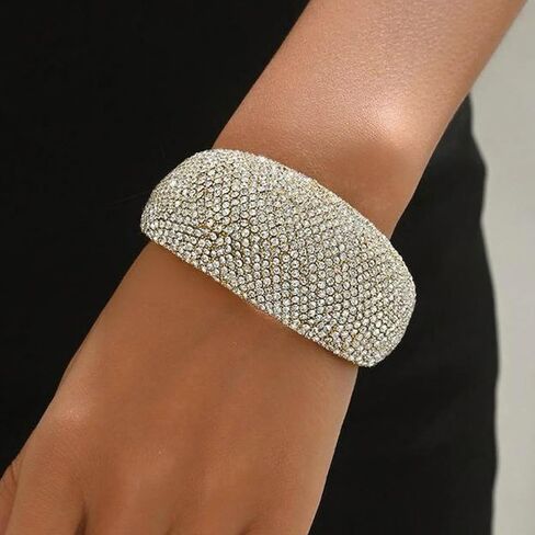 Long tiantian Chunky Rhinestone Bracelet for Women Wedding Guest Jewelry Elegant Cuff for Indian or Floral Dresses in Saudi Arabia