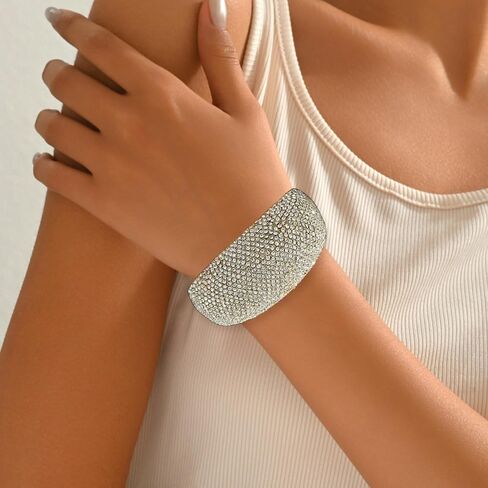 Long tiantian Chunky Rhinestone Bracelet for Women Wedding Guest Jewelry Elegant Cuff for Indian or Floral Dresses in Saudi Arabia