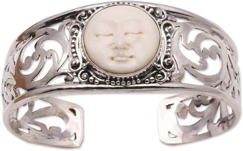 NOVICA .925 Sterling Silver Bone Cuff Bracelet | Hollow Open Bangle | Adjustable | Artisan Handcrafted Designer Collection | Snake Chain | Indonesia 'Ocean Soul' 6.25 in. L (end to end) x 0.8 in. W in Saudi Arabia