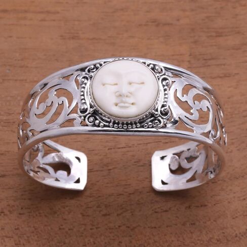 NOVICA .925 Sterling Silver Bone Cuff Bracelet | Hollow Open Bangle | Adjustable | Artisan Handcrafted Designer Collection | Snake Chain | Indonesia 'Ocean Soul' 6.25 in. L (end to end) x 0.8 in. W in Saudi Arabia
