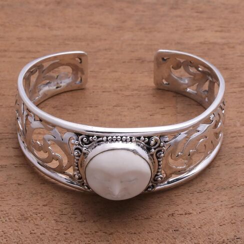 NOVICA .925 Sterling Silver Bone Cuff Bracelet | Hollow Open Bangle | Adjustable | Artisan Handcrafted Designer Collection | Snake Chain | Indonesia 'Ocean Soul' 6.25 in. L (end to end) x 0.8 in. W in Saudi Arabia