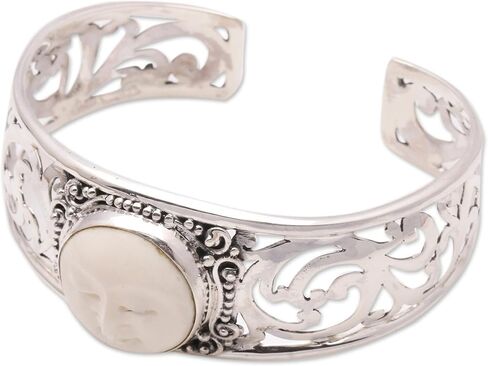NOVICA .925 Sterling Silver Bone Cuff Bracelet | Hollow Open Bangle | Adjustable | Artisan Handcrafted Designer Collection | Snake Chain | Indonesia 'Ocean Soul' 6.25 in. L (end to end) x 0.8 in. W in Saudi Arabia