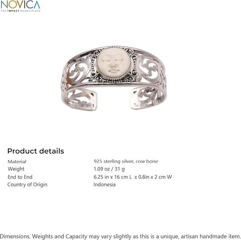 NOVICA .925 Sterling Silver Bone Cuff Bracelet | Hollow Open Bangle | Adjustable | Artisan Handcrafted Designer Collection | Snake Chain | Indonesia 'Ocean Soul' 6.25 in. L (end to end) x 0.8 in. W in Saudi Arabia