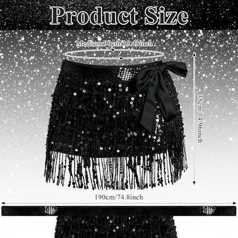 Women’s Sequin Fringe Mini Skirt, Sparkly Tassel Hip Scarf Wrap for Rave Outfits in Saudi Arabia