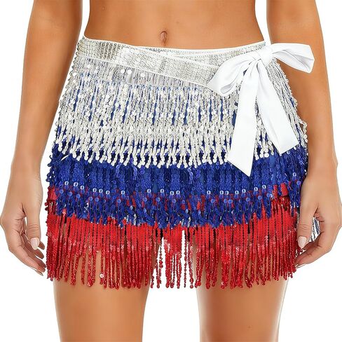 Women’s Sequin Fringe Mini Skirt, Sparkly Tassel Hip Scarf Wrap for Rave Outfits in Saudi Arabia