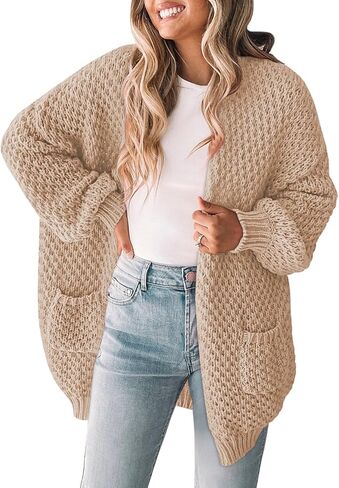 Pink Queen Women 2025 Fall Oversized Sweaters Cardigan Lantern Sleeve Chunky Knit Outwear Coats with Pockets in Saudi Arabia