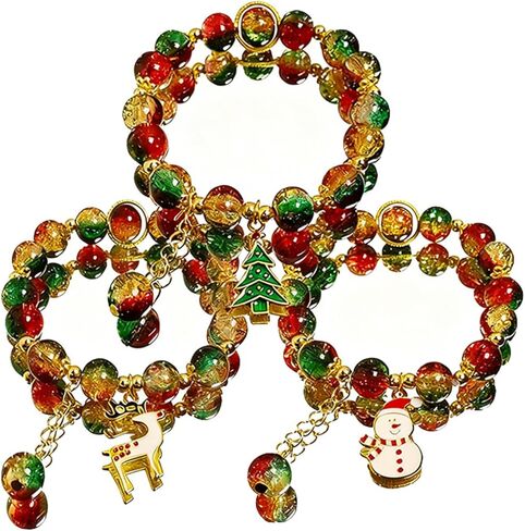 MALOYANVE 3 Pcs Christmas Style Bracelets for Women Cute Colorful Xmas Beaded Bracelets with Adorable Snowman Jolly Santa Claus Vibrant Christmas Tree Charms Exquisite Perfect Festive Jewelry Gifts for Holiday Party in Saudi Arabia