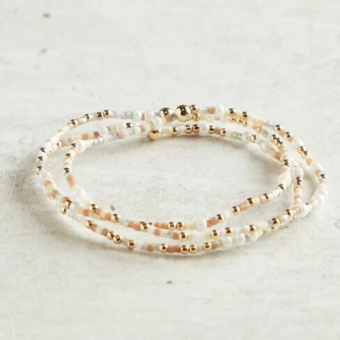 Dainty Gold Plated Tiny Ball Colorful Rice Beaded Stack Bracelets Sets for Women,4Pcs Stackable Small Beads Cute Bracelet Stretch Trendy Ball Jewelry Friendship Gift in Saudi Arabia